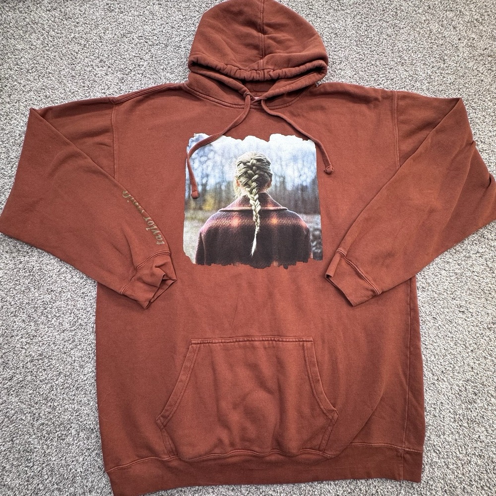 Taylor Swift Hoodie Womens 3XL Burnt Orange Braid Evermore Sweatshirt